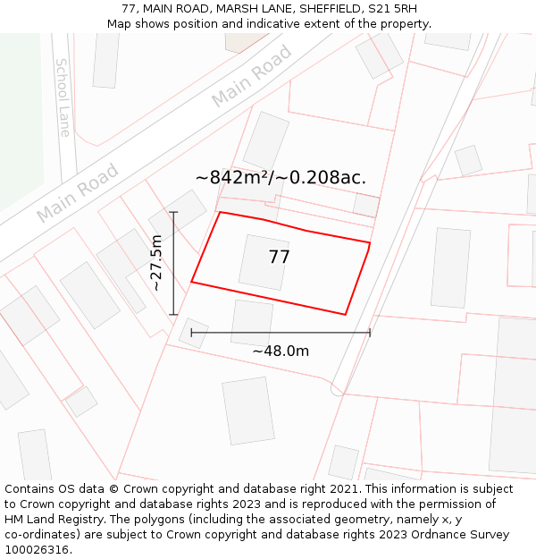 77, MAIN ROAD, MARSH LANE, SHEFFIELD, S21 5RH: Plot and title map