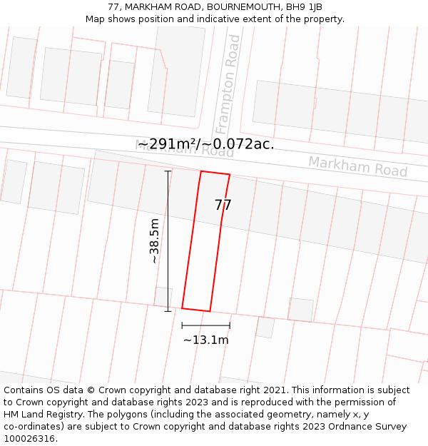 77, MARKHAM ROAD, BOURNEMOUTH, BH9 1JB: Plot and title map