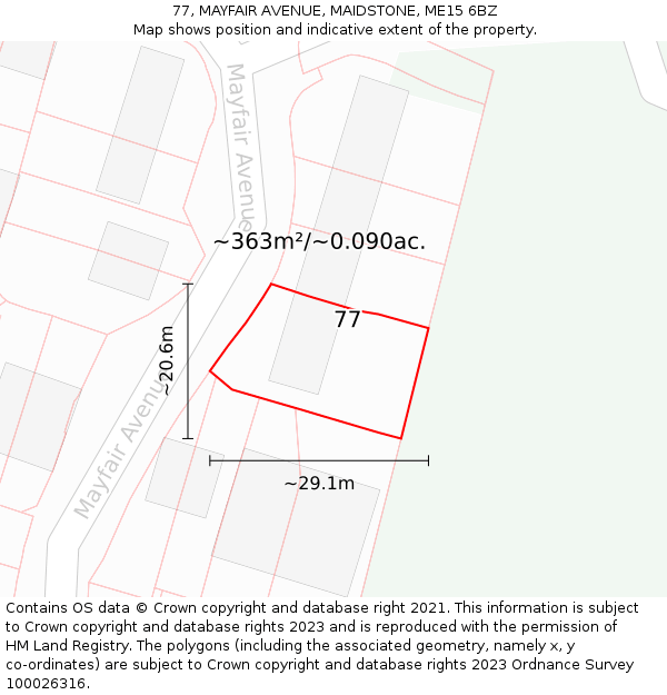 77, MAYFAIR AVENUE, MAIDSTONE, ME15 6BZ: Plot and title map