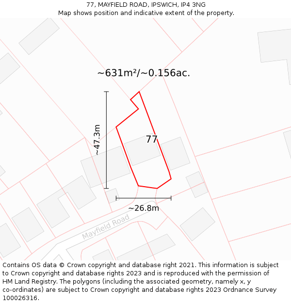 77, MAYFIELD ROAD, IPSWICH, IP4 3NG: Plot and title map