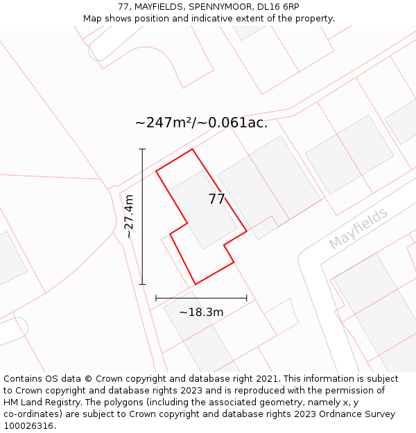77, MAYFIELDS, SPENNYMOOR, DL16 6RP: Plot and title map
