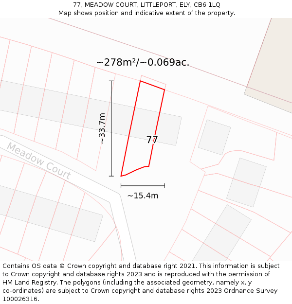 77, MEADOW COURT, LITTLEPORT, ELY, CB6 1LQ: Plot and title map
