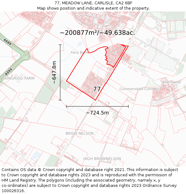 77, MEADOW LANE, CARLISLE, CA2 6BF: Plot and title map