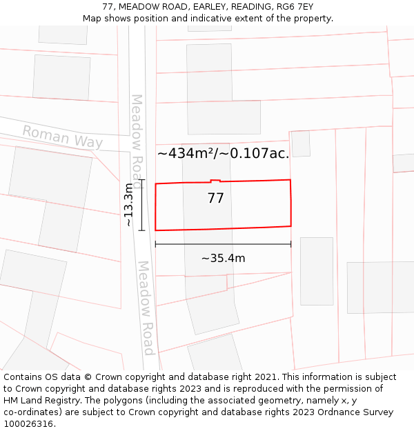 77, MEADOW ROAD, EARLEY, READING, RG6 7EY: Plot and title map