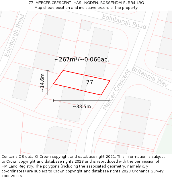 77, MERCER CRESCENT, HASLINGDEN, ROSSENDALE, BB4 4RG: Plot and title map