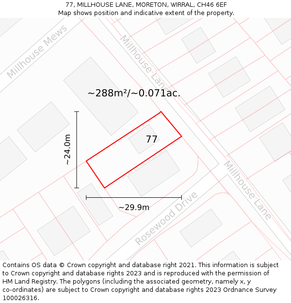 77, MILLHOUSE LANE, MORETON, WIRRAL, CH46 6EF: Plot and title map