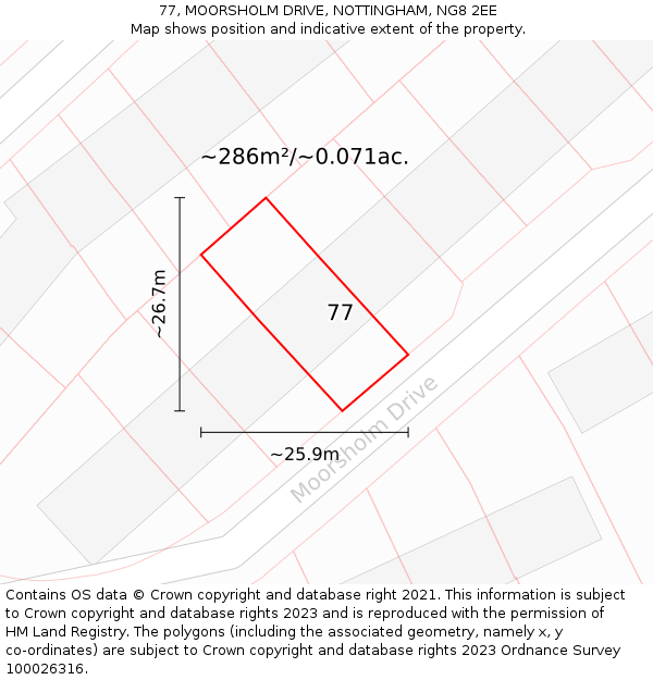 77, MOORSHOLM DRIVE, NOTTINGHAM, NG8 2EE: Plot and title map