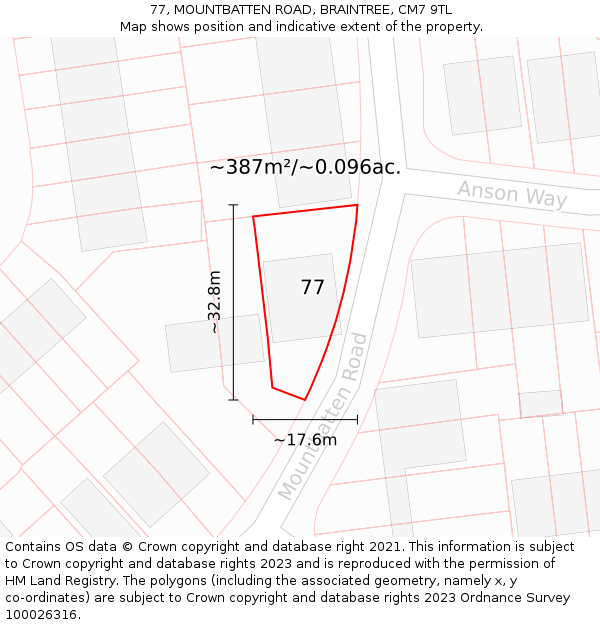 77, MOUNTBATTEN ROAD, BRAINTREE, CM7 9TL: Plot and title map