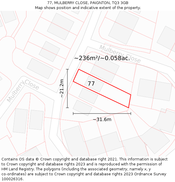 77, MULBERRY CLOSE, PAIGNTON, TQ3 3GB: Plot and title map