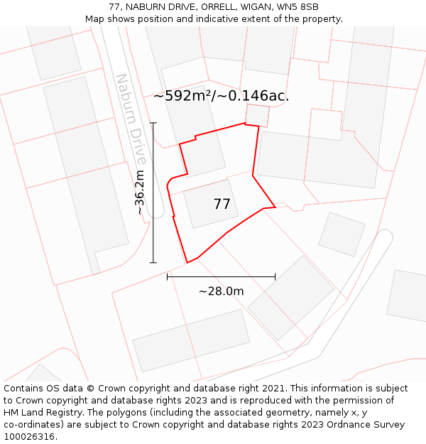 77, NABURN DRIVE, ORRELL, WIGAN, WN5 8SB: Plot and title map