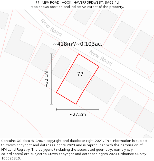 77, NEW ROAD, HOOK, HAVERFORDWEST, SA62 4LJ: Plot and title map