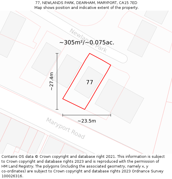77, NEWLANDS PARK, DEARHAM, MARYPORT, CA15 7ED: Plot and title map
