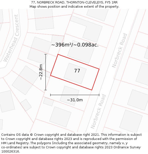 77, NORBRECK ROAD, THORNTON-CLEVELEYS, FY5 1RR: Plot and title map