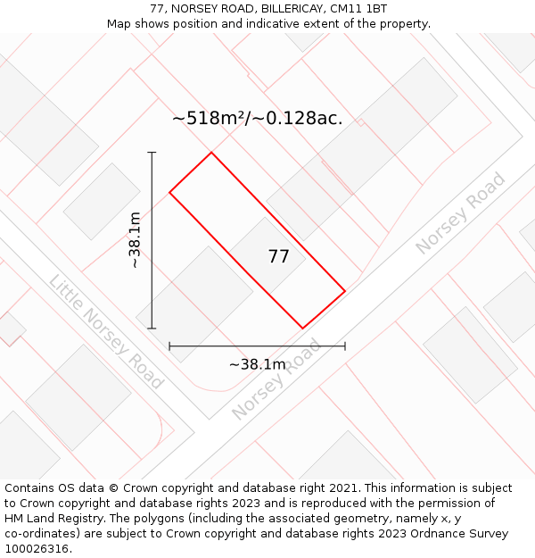 77, NORSEY ROAD, BILLERICAY, CM11 1BT: Plot and title map