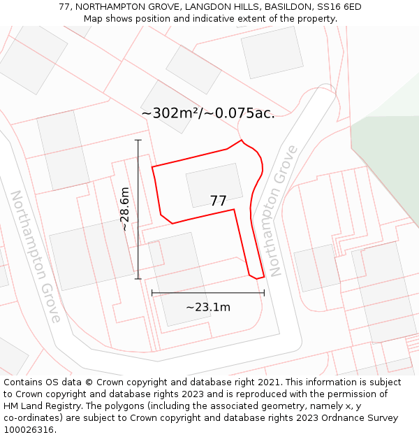 77, NORTHAMPTON GROVE, LANGDON HILLS, BASILDON, SS16 6ED: Plot and title map