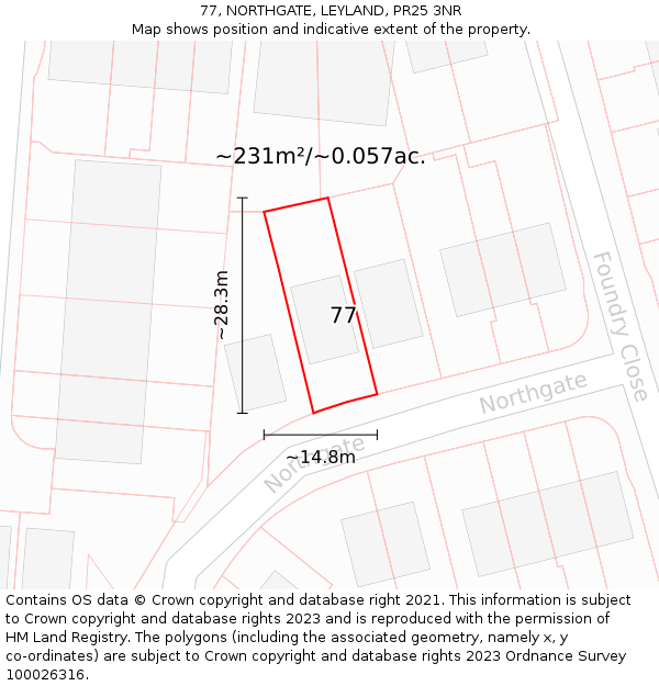 77, NORTHGATE, LEYLAND, PR25 3NR: Plot and title map