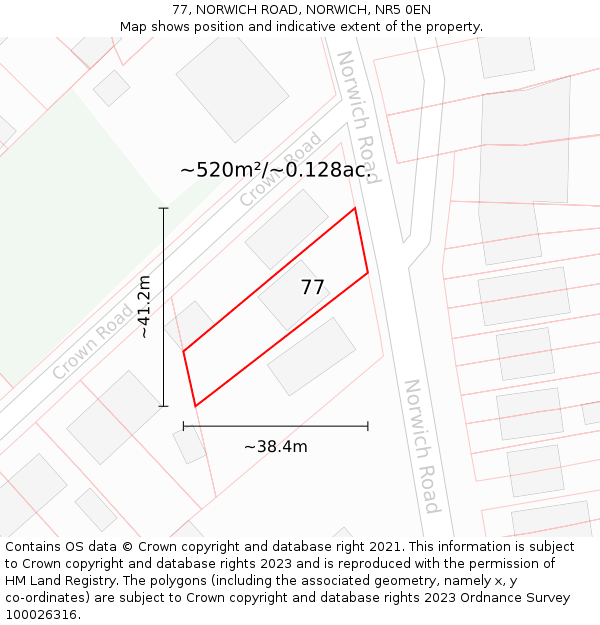 77, NORWICH ROAD, NORWICH, NR5 0EN: Plot and title map