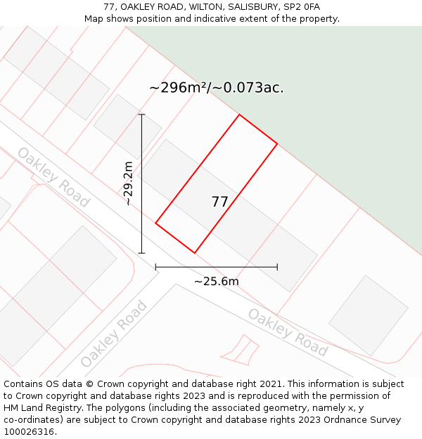 77, OAKLEY ROAD, WILTON, SALISBURY, SP2 0FA: Plot and title map