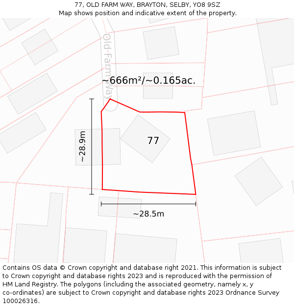 77, OLD FARM WAY, BRAYTON, SELBY, YO8 9SZ: Plot and title map