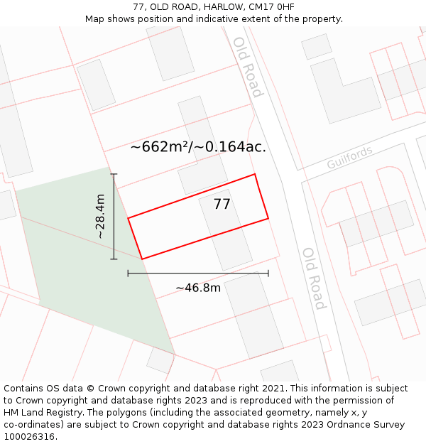 77, OLD ROAD, HARLOW, CM17 0HF: Plot and title map