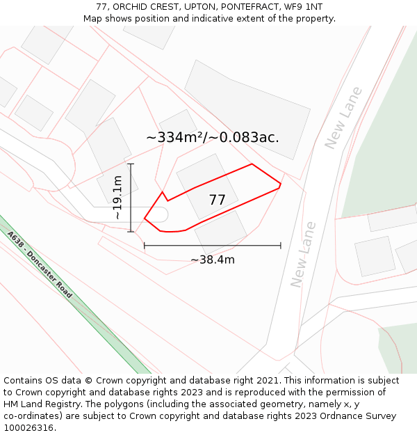 77, ORCHID CREST, UPTON, PONTEFRACT, WF9 1NT: Plot and title map