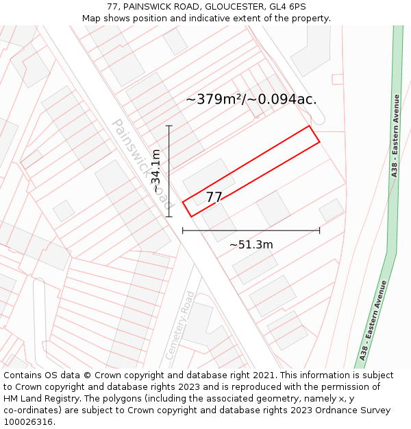 77, PAINSWICK ROAD, GLOUCESTER, GL4 6PS: Plot and title map