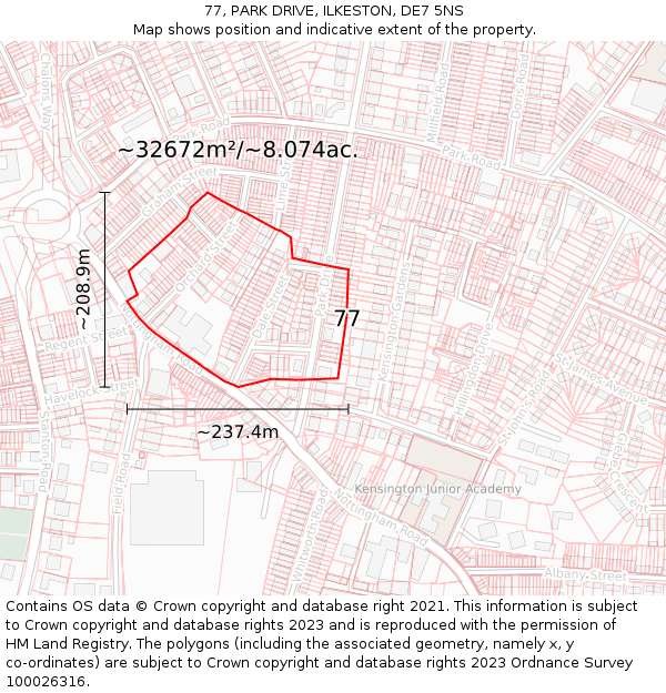 77, PARK DRIVE, ILKESTON, DE7 5NS: Plot and title map