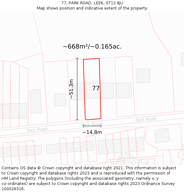 77, PARK ROAD, LEEK, ST13 8JU: Plot and title map