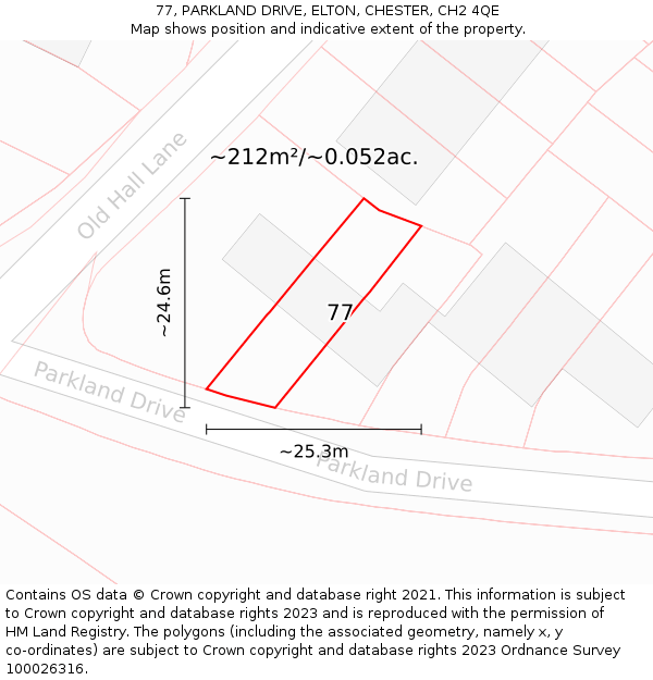 77, PARKLAND DRIVE, ELTON, CHESTER, CH2 4QE: Plot and title map