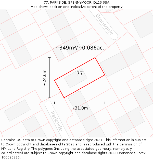 77, PARKSIDE, SPENNYMOOR, DL16 6SA: Plot and title map