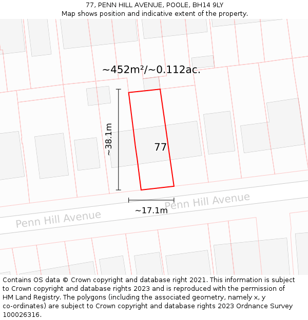 77, PENN HILL AVENUE, POOLE, BH14 9LY: Plot and title map