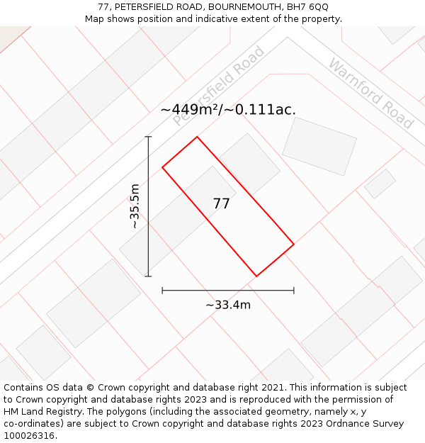77, PETERSFIELD ROAD, BOURNEMOUTH, BH7 6QQ: Plot and title map
