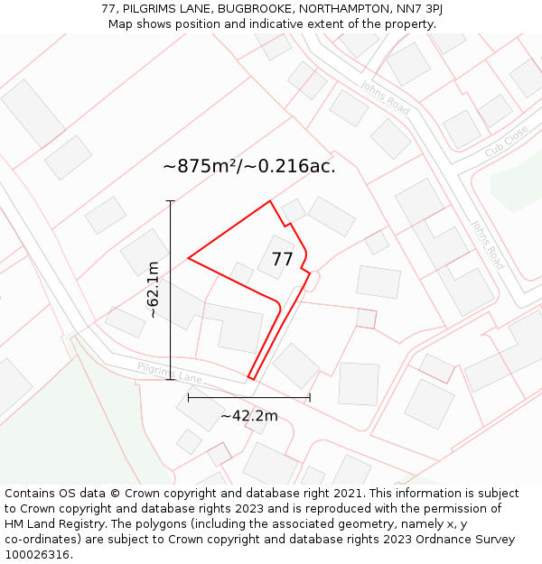 77, PILGRIMS LANE, BUGBROOKE, NORTHAMPTON, NN7 3PJ: Plot and title map