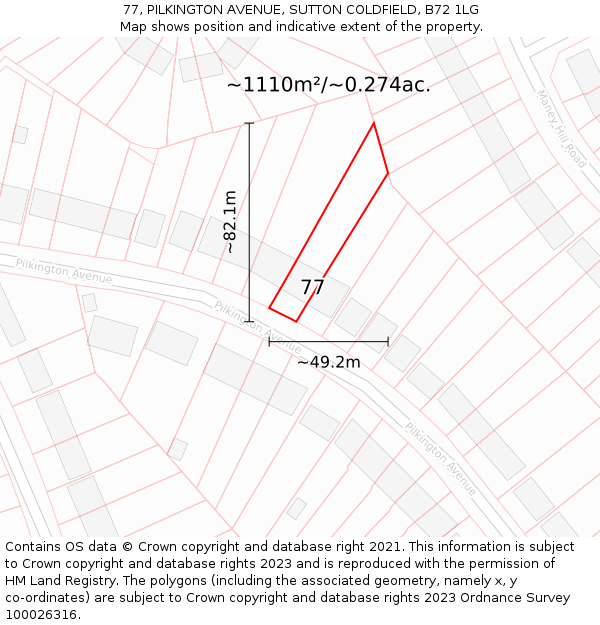 77, PILKINGTON AVENUE, SUTTON COLDFIELD, B72 1LG: Plot and title map