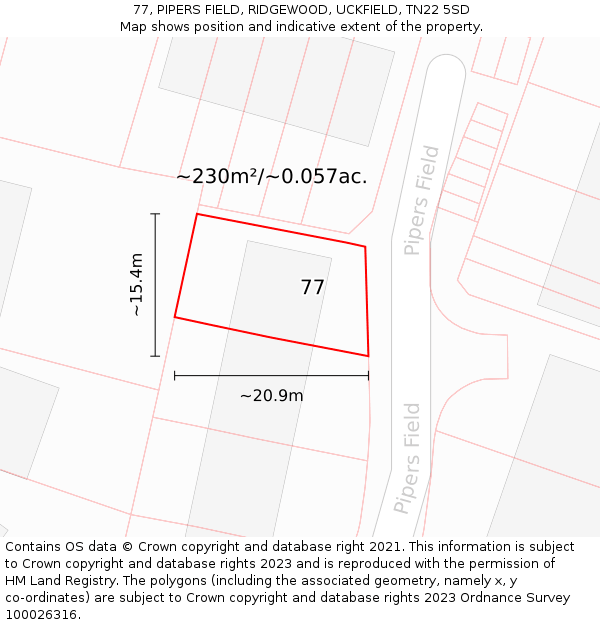 77, PIPERS FIELD, RIDGEWOOD, UCKFIELD, TN22 5SD: Plot and title map
