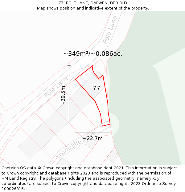 77, POLE LANE, DARWEN, BB3 3LD: Plot and title map