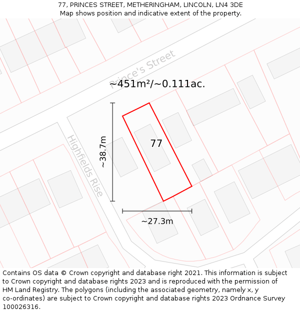 77, PRINCES STREET, METHERINGHAM, LINCOLN, LN4 3DE: Plot and title map