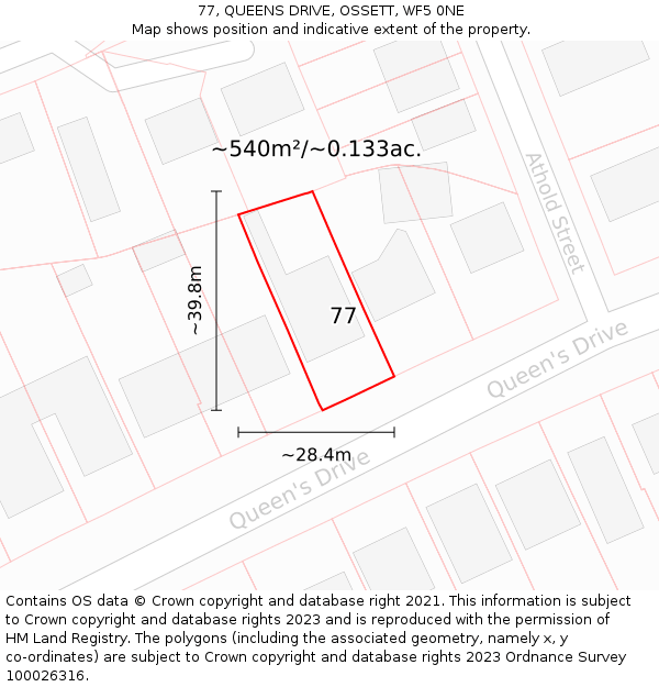 77, QUEENS DRIVE, OSSETT, WF5 0NE: Plot and title map
