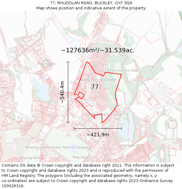 77, RHUDDLAN ROAD, BUCKLEY, CH7 3QA: Plot and title map