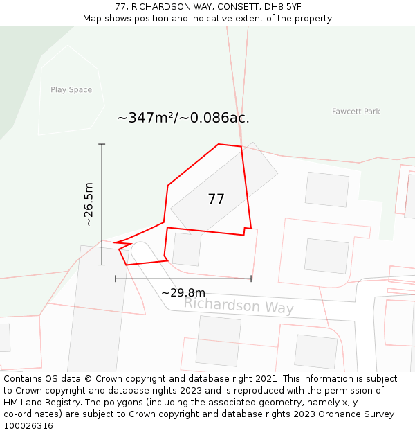 77, RICHARDSON WAY, CONSETT, DH8 5YF: Plot and title map