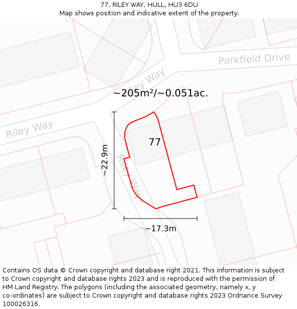 77, RILEY WAY, HULL, HU3 6DU: Plot and title map