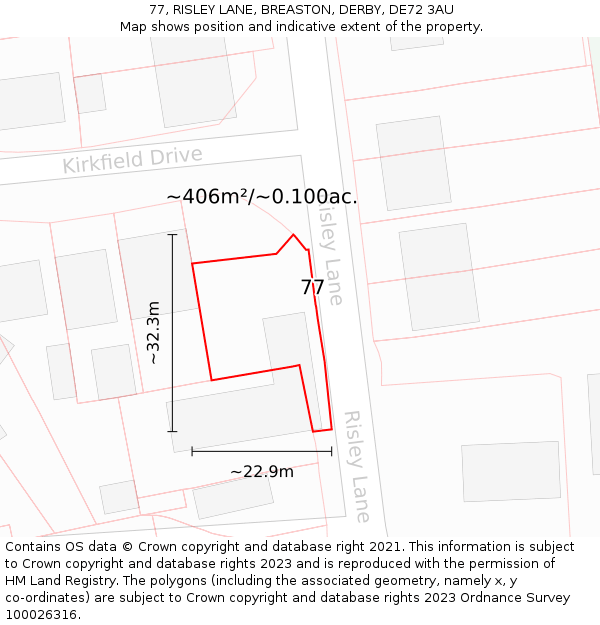 77, RISLEY LANE, BREASTON, DERBY, DE72 3AU: Plot and title map