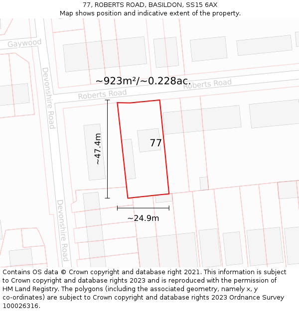 77, ROBERTS ROAD, BASILDON, SS15 6AX: Plot and title map