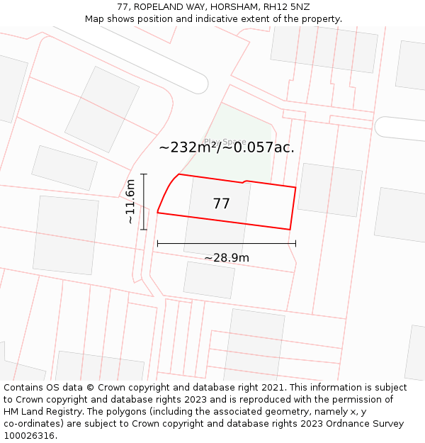 77, ROPELAND WAY, HORSHAM, RH12 5NZ: Plot and title map
