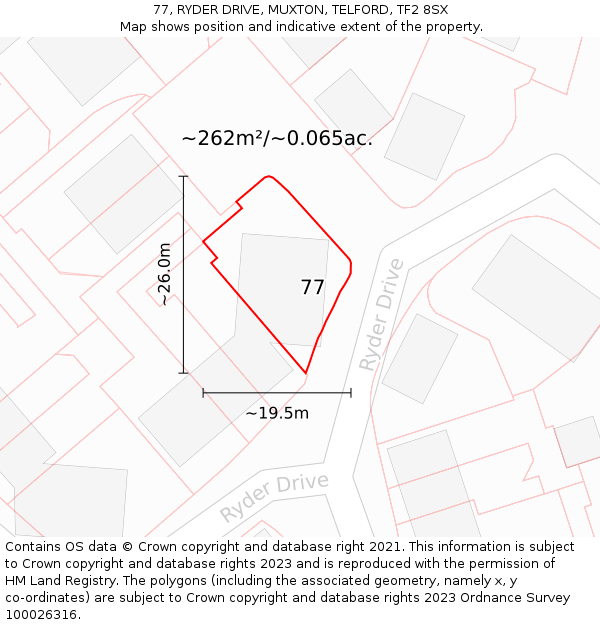 77, RYDER DRIVE, MUXTON, TELFORD, TF2 8SX: Plot and title map