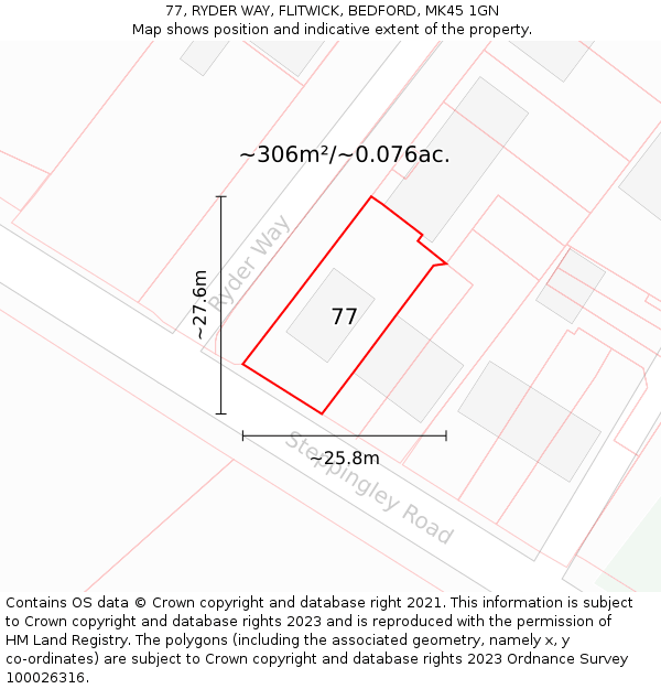 77, RYDER WAY, FLITWICK, BEDFORD, MK45 1GN: Plot and title map