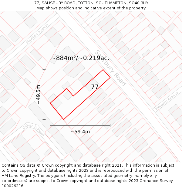 77, SALISBURY ROAD, TOTTON, SOUTHAMPTON, SO40 3HY: Plot and title map