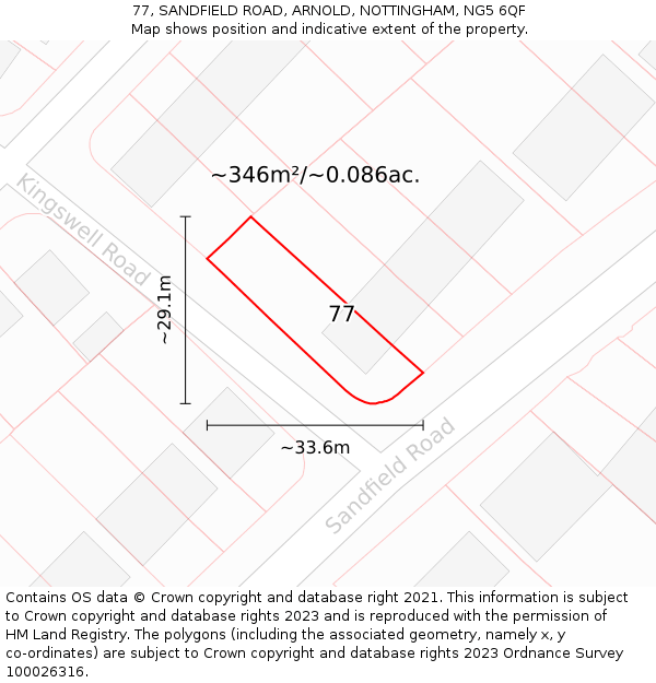 77, SANDFIELD ROAD, ARNOLD, NOTTINGHAM, NG5 6QF: Plot and title map