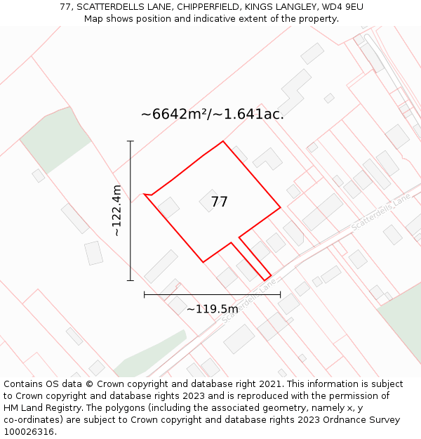 77, SCATTERDELLS LANE, CHIPPERFIELD, KINGS LANGLEY, WD4 9EU: Plot and title map