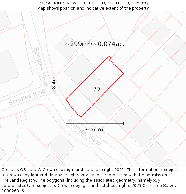 77, SCHOLES VIEW, ECCLESFIELD, SHEFFIELD, S35 9YQ: Plot and title map